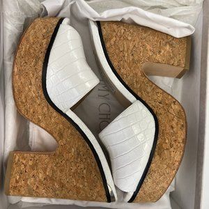 Jimmy Choo Deedee Cork Platform Wedge Sandals.